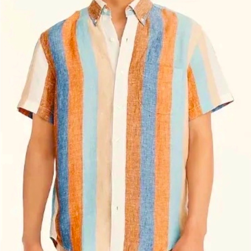 J Crew Men’s Baird McNutt Irish Linen Short Sleeve Striped Shirt Size Medium